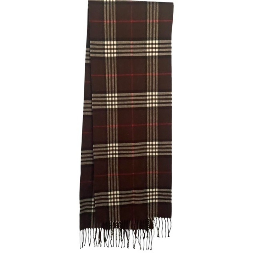 Cashmere Viscose Scarf, Plaid Checkered Tartan, Italian Soft Warmer, Fringe